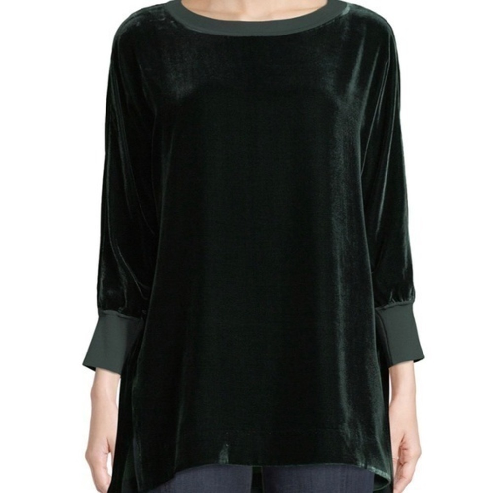 Lafayette 148 Joplin Black Velvet Blouse Small Silk Blend